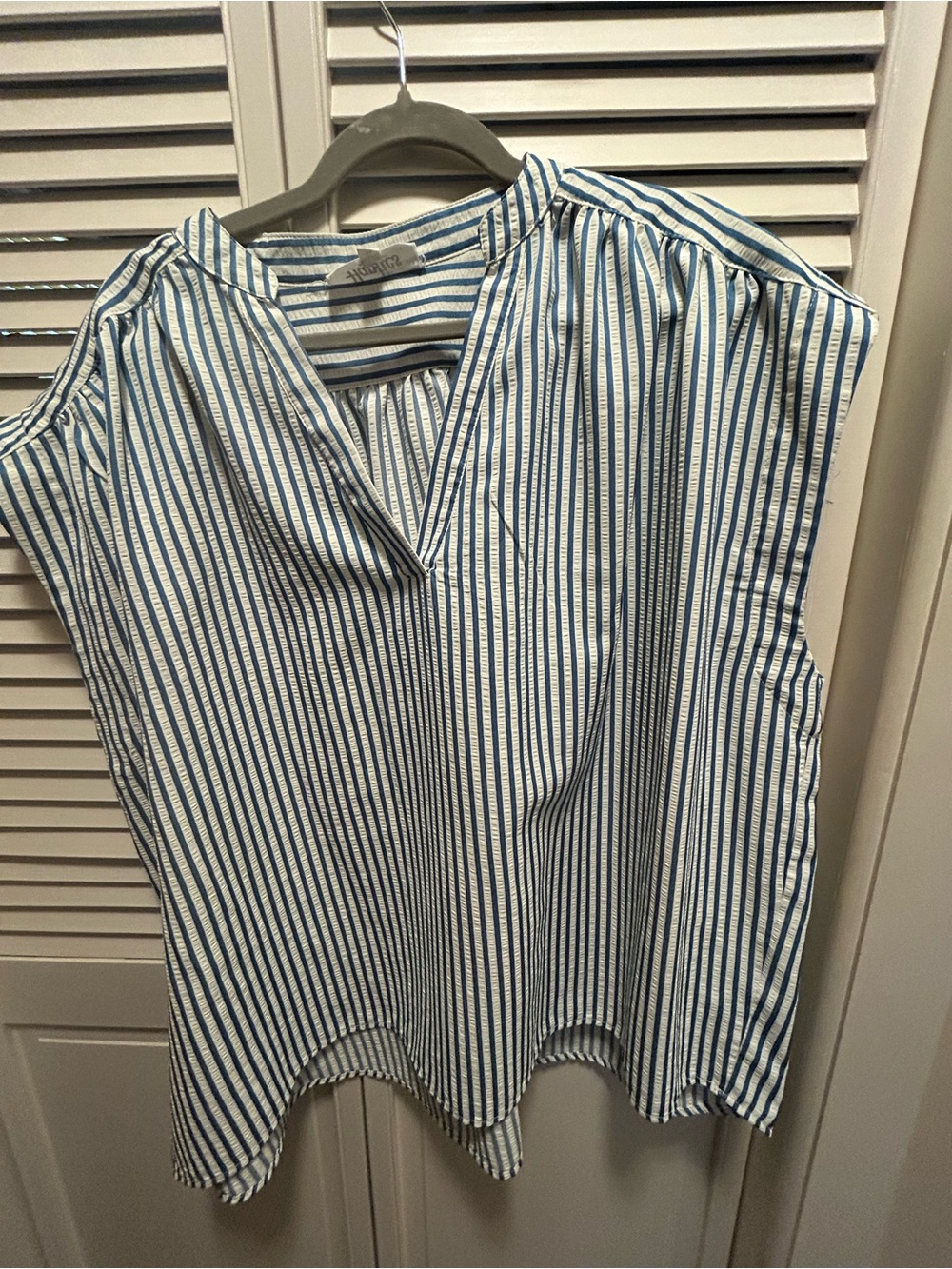 Striped V-Neck Sleeveless Blouse in Blue and White